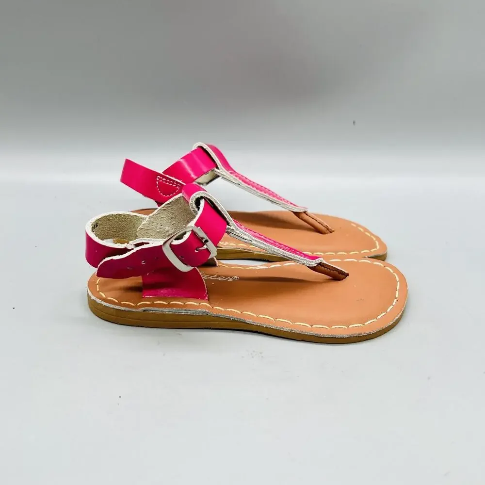 Salt Water Sandals Girls 9 Pink Leather Thong Ankle Buckle Summer Shoes Casual